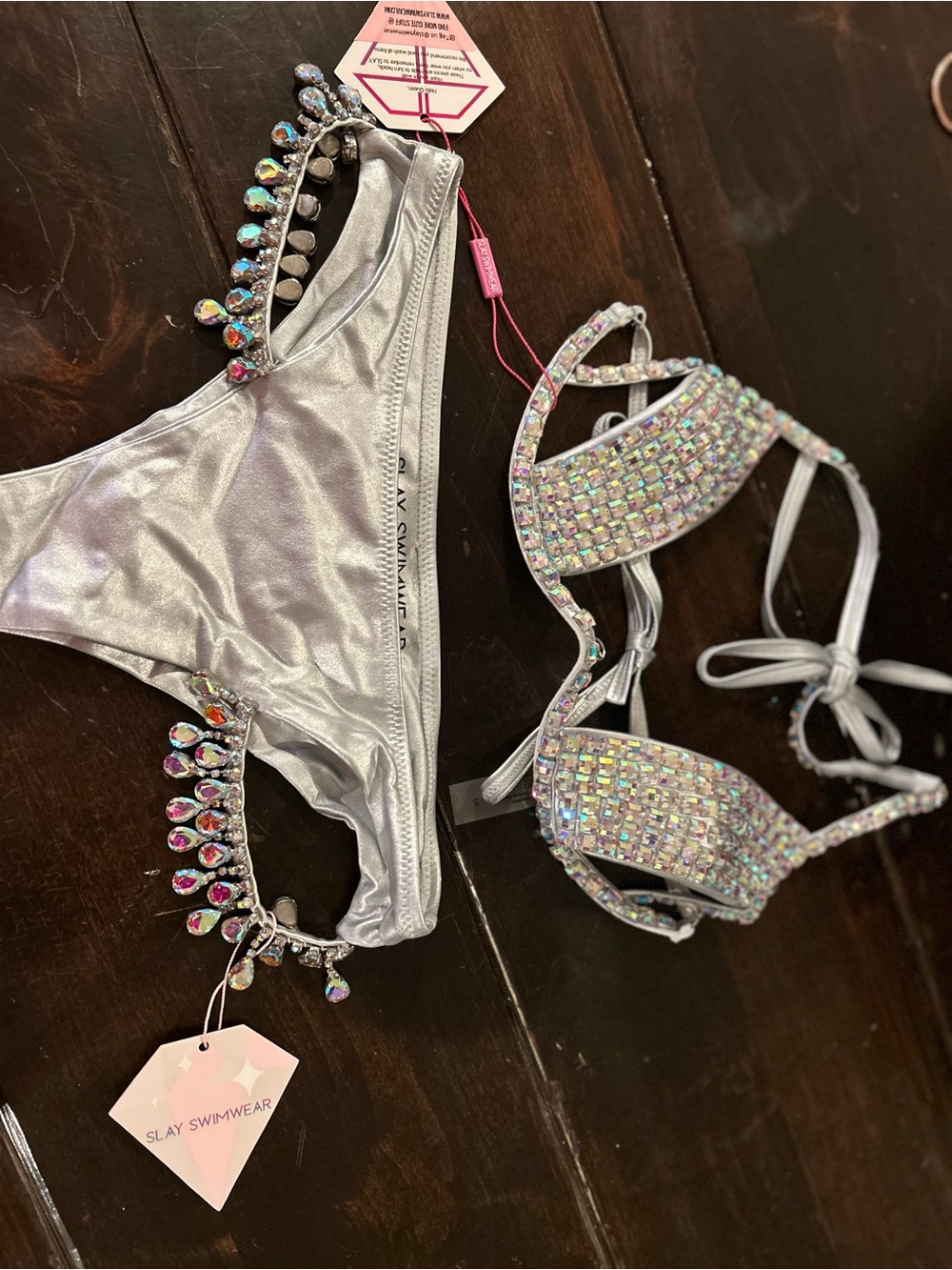 Silver Iridescent Crystal Bikini Set
